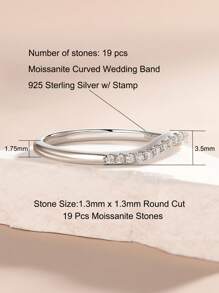 AIHUASI 1pc Moissanite Diamond Fine Engagement Ring For Women 925 Sterling Silver Curved Wedding Bands 1.3*1.3mm Round Cut D Color VVS1 Moissanite Wishbone Stacking Eternity Rings Luxury Jewelry Gift