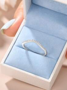 AIHUASI 1pc Moissanite Diamond Fine Engagement Ring For Women 925 Sterling Silver Curved Wedding Bands 1.3*1.3mm Round Cut D Color VVS1 Moissanite Wishbone Stacking Eternity Rings Luxury Jewelry Gift