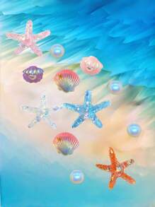 Elegant 12pcs Set Pearl Starfish And Shell Alligator Charms For Women's Beach-Themed ABS Shoe Decoration, Summer, Suitable For, Cute Shoes Accessories For Spring - Multicolor - View 3
