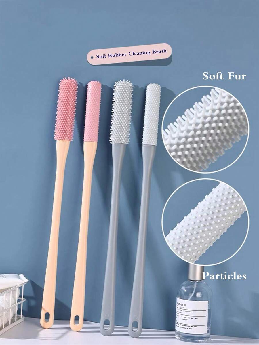 Silicone Foot Scrubber Brush With Long Handle, Slouchy Foot Cleaner For Toe Crevices, Foot Dead Skin Remover, Foot Massager - Pink Grain Scratching Brush - View 1