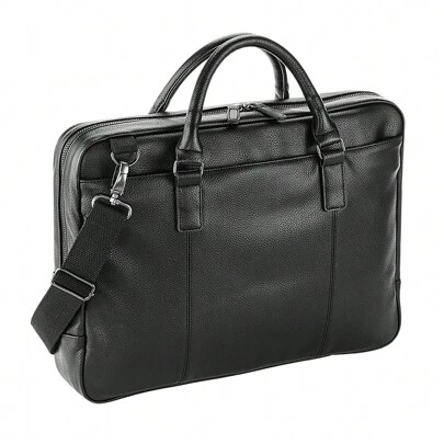 Quadra Slimline Leather-Look PU Laptop Bag (Black)