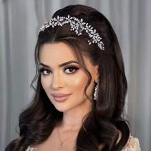 1 szt. Sztuczna perła ślubna opaska na głowę Tiara panny młodej z kryształkami Elegancka