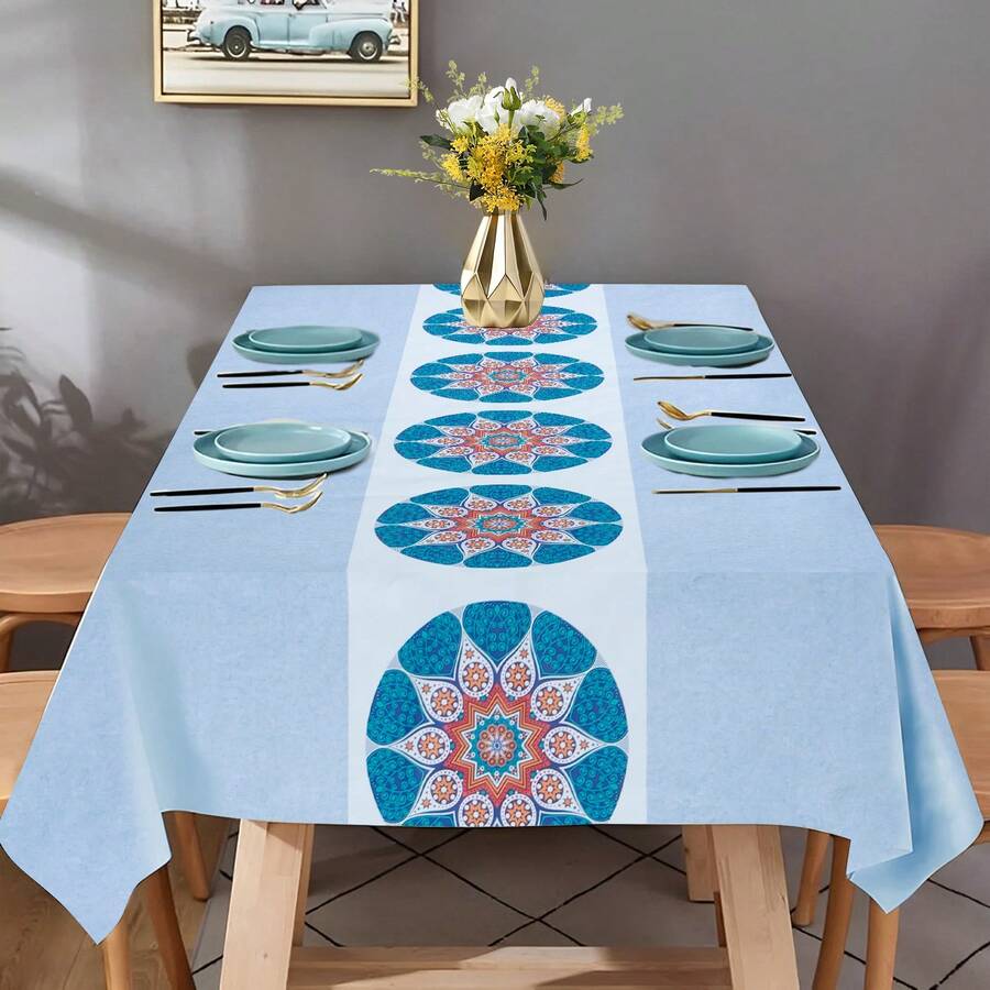 Khăn trải bàn Khăn trải bàn PVC Tấm bảo vệ bàn hình chữ nhật Khăn trải bàn chống nước Khăn trải bàn có thể lau được Khăn trải bàn chống trượt Khăn trải bàn chống vết bẩn 55 * 86,6 inch - Màu xanh lam - Xem 1