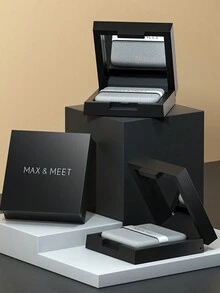 Flax Facial Oil-Absorbing Paper For Women, With Powder Puff, Mirror, Refreshing And Portable For Quick And Easy Touch- - Black - View 2