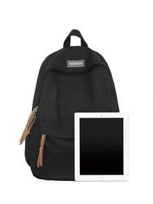 1 Cặp sách thông thường, phong cách tối giản, màu trơn, ba lô bằng nylon, ví có dây đeo có thể điều chỉnh, trọng lượng nhẹ, sức chứa lớn, ba lô đi học có khóa kéo cho bé gái & bé gái tuổi teen & bé trai & bé trai tuổi teen & cho trường học & trường trung học cơ sở & trường trung học phổ thông & ngoài trời & du lịch - màu đen - Xem 4