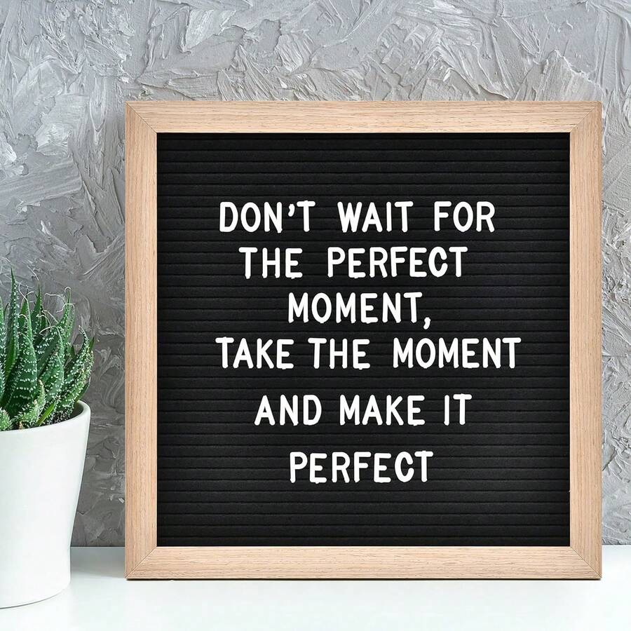 Meching Felt Message Board With Letters, Numbers, And Symbols - Replaceable Message Board With Wooden Frame Wall Hanging Hooks (Blackboard And Wooden Frame) - Black - View 1