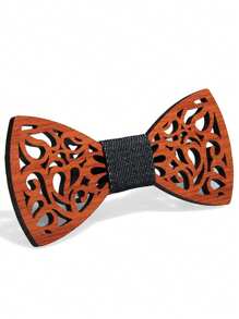 1pc Fashionable And Creative Wooden Hollow Necktie - Suitable For Daily Matching And Wedding UseMen Necktie