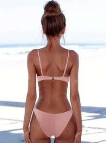 Women's Solid Color Sexy Bikini Set For Summer Beach, 2-Piece Bikini Set