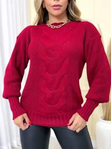 Women Sweaters - 酒紅色 - 查看 1