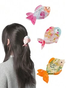 1 件可爱海洋鱼醋酸发爪夹、碎发夹、鱼发夹，适合日常、海滩和派对 - 彩色 - 查看 8