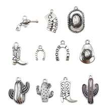 30PCS Western Cowboy Charms Pendants Hat Cactus Cowboy Boot Charms Antique Gold Silver Mixed For Bracelet Earrings Necklace Jewelry Making
