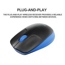 Logitech M190無線滑鼠，全尺寸雙手弧形設計，18個月電池續航與省電模式，精確的游標控制和滾動，寬廣的滾輪，拇指握把 - 藍色 - 查看 7