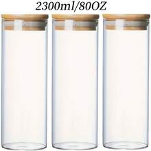 1/2/3入組，2300ml高硼硅玻璃廚房儲物容器，80oz密封竹蓋儲存罐，適用於廚房麵條、堅果、麵粉、穀物、糖果、曲奇和燕麥等儲存 - 白色 - 查看 6