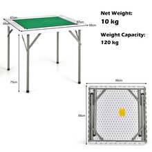 88cm Folding Mahjong Table, Portable Mahjong Table W/ Wear-Resistant PVC Desktop, 4 Cup Holders & 4 Chip Grooves, Foldable Card Table For Table Games, Poker, Camping, Outdoor Activities - Green - View 2