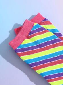 1pair Unisex Mid-Crew Socks With Rainbow Stripes & Lollipop Pattern, Novelty And Fun Gift, Comfortable And Breathable, Suitable For Halloween, Christmas, Valentine's Day Celebration And Casual Home Wear, Couples Birthday Gift, Four Seasons Style, Autumn/Winter Collection - Multicolor - View 6