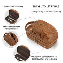 Personalized Toiletry Bag For Men, Customized Leather Travel Toiletries Bag Large Capacity, Makeup Bag ,Customized Groomsmen Dopp Kit Shaving Bag, Father Day Gift, Birthday, Husband, Grandpa, Christmas Wash Bag For Bathroom College Dorm Portable Multifunctional Student - Brown - View 6