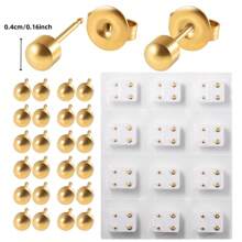 12 Pairs/Set Minimalist Dual-Tone Gold & Silver Iron Ear Piercing Studs With Plastic Clutch, Unisex, Suitable For Daily Wear
