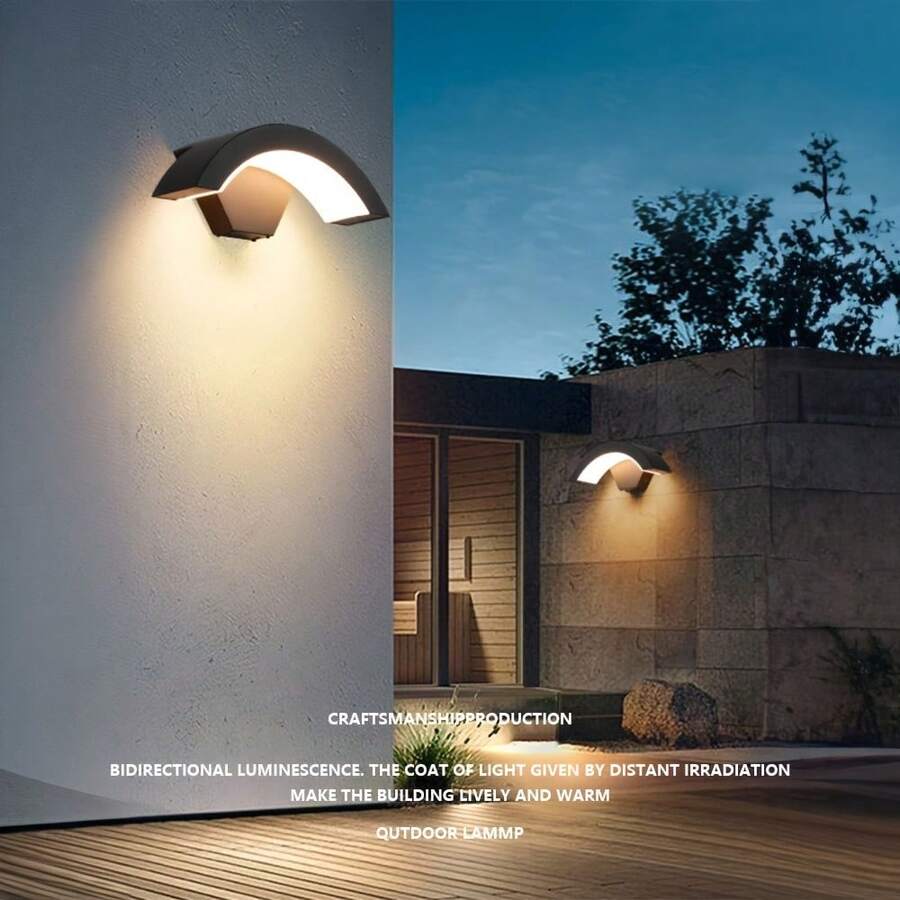 1入組/24W帶感應器戶外LED壁燈，智能偵測，暖白光3000k，鋁質外殼燈具，適用於別墅門廊步道花園陽台走廊 - 黑色 - 查看 1