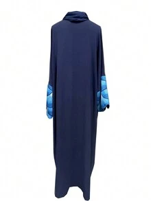 2pcs Women's Chic Petal Pattern Cardigan Elegant And Versatile Arabic Turkish Abayas With Headscarf For Daily Gathering - Abaya - View 5