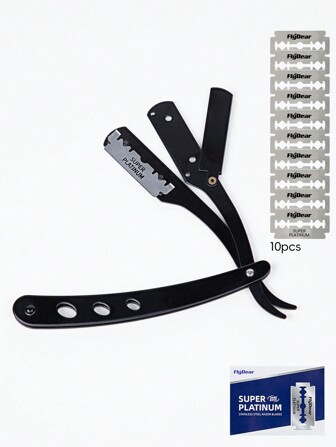 10 cuchillas de afeitar negras y afeitadoras de borde recto, utilizadas para cortes de pelo, barbas, cejas, afeitadoras, herramientas manuales de eliminación de vello, afeitadoras y peluqueros