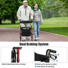 2-In-1 Rollator Walker With Seat, Medical Walker, Foldable Rolling Walker With 8" Wheels, Aluminum Alloy Mobility Walking Aid W/ Height Adjustable Handles, Dual Brake System, Reversible Backrest, Storage Bag (Red) - Red - View 6