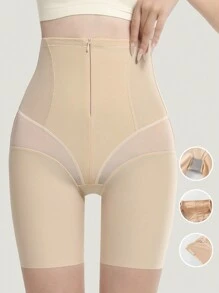 1件桃紅色拉鍊扣高腰控腹三角褲，產後束腰提臀收腹褲，臀部提升修形內衣，女式透氣安全短褲，夏天穿裙子必備 - 杏色 - 查看 7