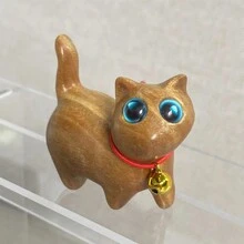 1入組雕刻綠檀木可愛傾頭貓木製動物模型，寵物紀念玩具驚喜禮物