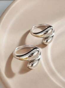 2 piezas Anillos ajustables de acero inoxidable en forma de gota de agua brillante para mujer con extremo abierto.