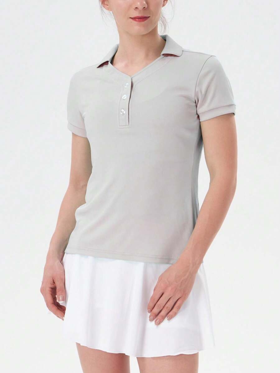 Women's Tennis Polo T Shirts Lightweight Moisture Wicking Short Sleeve Shirt Quick Dry UV Protection 3-Button Summer Light Color Golf Polo Shirt Baseball Collar Women Clothing