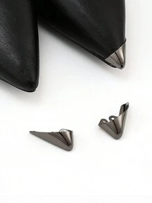 1pair Black High Heel Shoes Pointed Toe Protector Cover & Invisible Decorative Shoe Tip Accessories With Metal Caps - Black - View 2