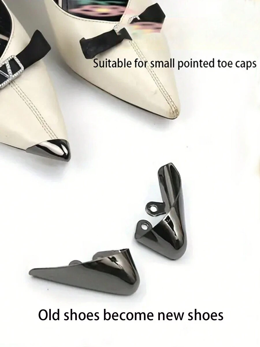 1pair Black High Heel Shoes Pointed Toe Protector Cover & Invisible Decorative Shoe Tip Accessories With Metal Caps - Black - View 1
