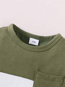 Conjunto de body y pantalones cortos para bebé niño de verano, casual con parches en forma de triángulo en mangas cortas - Verde militar - Ver 4