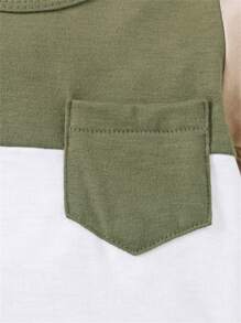 Conjunto de body y pantalones cortos para bebé niño de verano, casual con parches en forma de triángulo en mangas cortas - Verde militar - Ver 5
