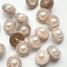 10pcs Plastic Pearlescent With Rhinestones Round/Heart Shaped Buttons With Shank For Women's Shirts, Coats, Blazers. Gold-Plated Plastic DIY Jewelry Headband Buttons