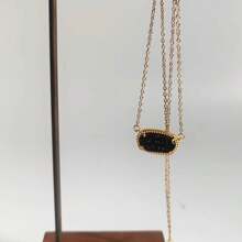 生日石色鋯石橢圓形吊墜鎖骨鏈項鍊 - 彩色 - 查看 25