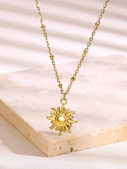 1 pezzo Collana con pendente a forma di sole alla moda per donna, colore oro, in acciaio inossidabile, gioiello bohémien, idea regalo