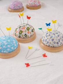 1 pieza Bolsa de agujas de almacenamiento de tela para herramientas de costura, hecha a mano con base de madera y cojín de alfileres, estilo japonés para almacenamiento de agujas