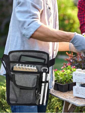 1pc Gray Tool Apron With Nylon Storage Bag, Restaurant Women Service Staff Bag Tool Organizer, Men's Waiter Waist Bag Coin Purse, Garden Construction Tool Storage Bag