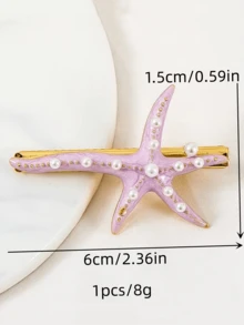 1 件儿童多色海星形仿珍珠鳄鱼发夹发夹，复古时尚发饰，适合生日、日常佩戴和拍照 - A - 查看 5