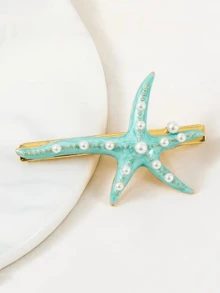 1 件儿童多色海星形仿珍珠鳄鱼发夹发夹，复古时尚发饰，适合生日、日常佩戴和拍照 - A - 查看 4