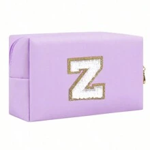 Initial Letter Patch Makeup Bag, Preppy Portable Chenille Letter Cosmetic Bag With Zipper, PU Leather Waterproof Travel Toiletry Bag Monogram Make Up Pouch For Women Girls (Letter A~Z) Makeup Organizer Makeup Storage Bag Mini Pouch Travel Small Makeup Case Accessories Make Up Holder Brush Bag Make Up Container Cosmetic Bag Travel Essentials Ladies Accessoires Travelling Stuff Makeup Bags Makeup Pouch Make Up Pouch - Màu tím - Xem 31