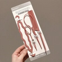 4pcs/Set Kids Morandi Color Hair Braiding Tools Set, Including Styling Board, Comb, Hook And Hair Bun Maker