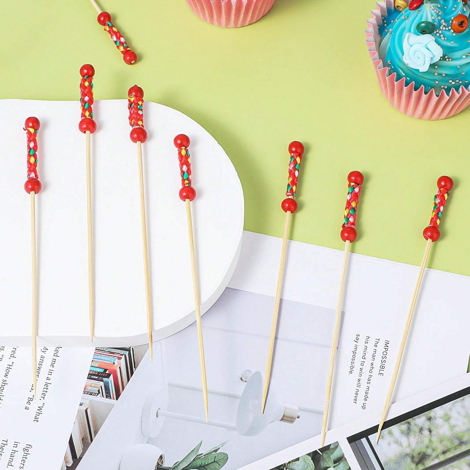 100 Pack Cocktail Picks Decorative Cocktail Sticks Wooden Toothpicks