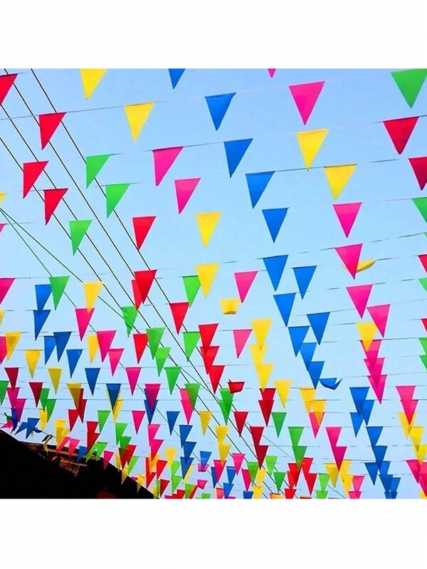 100 pièces Décoration de fanions triangulaires colorés, fanions joyeux et colorés pour fêtes/vacances et événements de jardin, convient pour mariage en plein air, anniversaire, célébrations de festivals, isolement des autoroutes, célébrations de chantiers et activités à grande échelle, Noël
