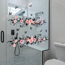 Double-Sided Rose Butterfly Vine Mirror Glass Stickers, Self-Adhesive Wall Decals For Home Bathroom Decor - Multicolor - View 3