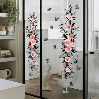 Adhesivos de pared de espejo de vidrio con mariposas, rosas y enredaderas de doble cara, autoadhesivos para decoración del hogar y baño.