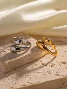 2 piezas Anillos ajustables de acero inoxidable en forma de gota de agua brillante para mujer con extremo abierto.
