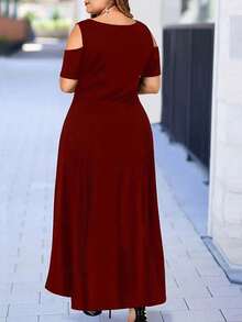 Vestido Largo de Noche Con Encaje y Hombros Descubiertos Para Mujer, Vestidos Largos Elegantes de Talla Grande, Vestidos de Fiesta y Gala - Burdeos - Ver 3