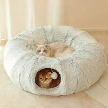 Plush Cat Bed With Tunnel For Indoor Cats, Multifunctional Cat Tunnel Bed With Peephole, Fluffy Donut Cat Bed With Tunnel  Suitable For Pet Size 0-15 Pounds - Multicolor - View 4