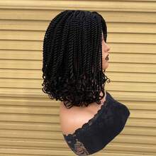 Peluca trenzada corta para mujeres, resistente al calor, peluca trenzada de ganchillo tipo bob, cabello sintético trenzado africano, peluca bob de moda - Negro - Ver 6